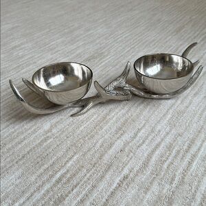 Antler Base Pedestal 2 Bowl Silver Dish Decor